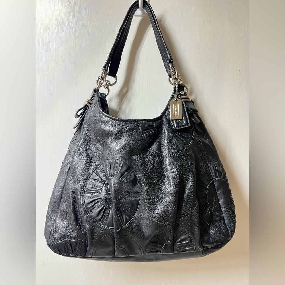 Coach Madison Op Art Maggie 16504 Embellished “C” Leather Shoulder Bag in Black